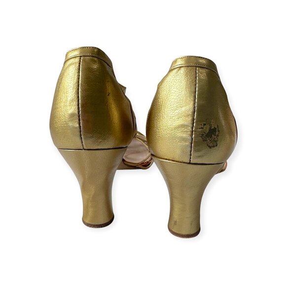 Vintage 1940s Gold T-Strap Flapper Heels by Radiant Styles – Mid Century Glamour - Picture 7 of 14
